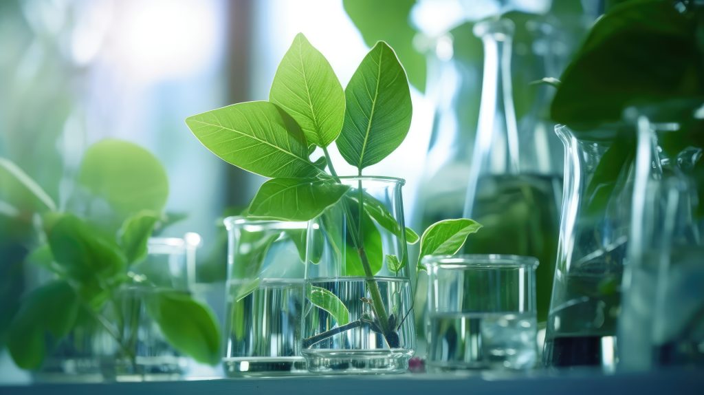 many green plants in test tubes